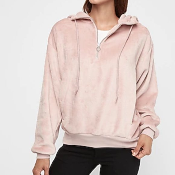 Express Tops - NWT Express Oversized Velour Hoodie Pink Size M